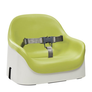 Child booster seat in vibrant green and white design