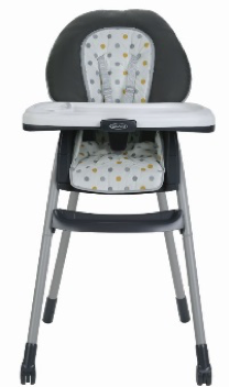 Stylish high chair with a padded seat and adjustable tray