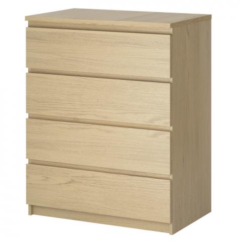 Light wood four-drawer chest for storage