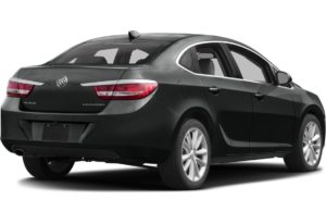 Rear view of a black Buick sedan parked.