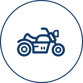 Simple blue outline illustration of a motorcycle within a circular border.