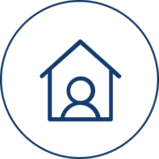 Icon depicting a house with a person silhouette inside, representing home or residential themes.